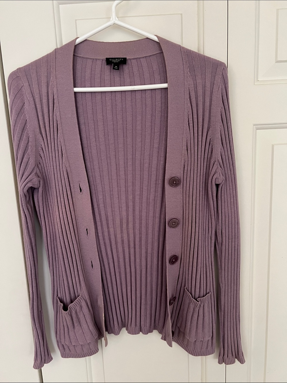 Talbots Mauve Ribbed Button-Front Cardigan